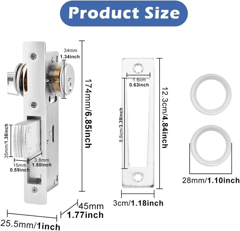 HONUTIGE Storefront Mortise Door Lock, Commercial Mortise Lock with Lock Cylinder Aluminum Door Locks Double Cylinder Hook Deadbolt Lock Set for Storefront Entry Doors - Image 3